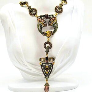 HEIDI DAUS NECKLACE ART DECO WITH SMOKY QUARTZ SWAROVSKI CRYSTALS VINTAGE